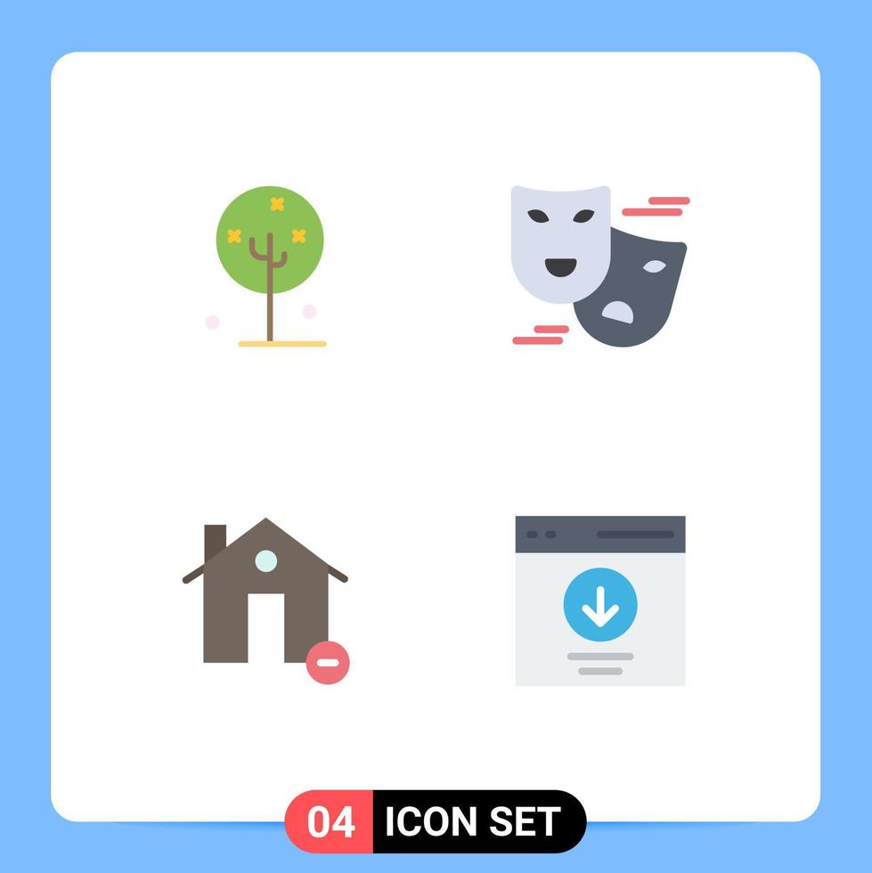 4 User Interface Flat Icon Pack of modern Signs and Symbols of blooming buildings lotus flower comedy estate Editable Vector Design Elements