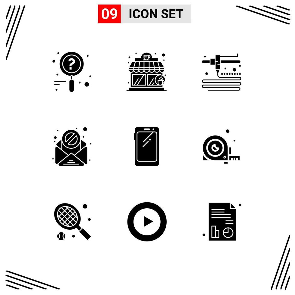Set of 9 Commercial Solid Glyphs pack for angle samsung email huawei smart phone Editable Vector Design Elements