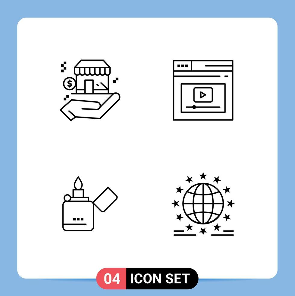 Set of 4 Modern UI Icons Symbols Signs for business fire dollar web smoking Editable Vector Design Elements