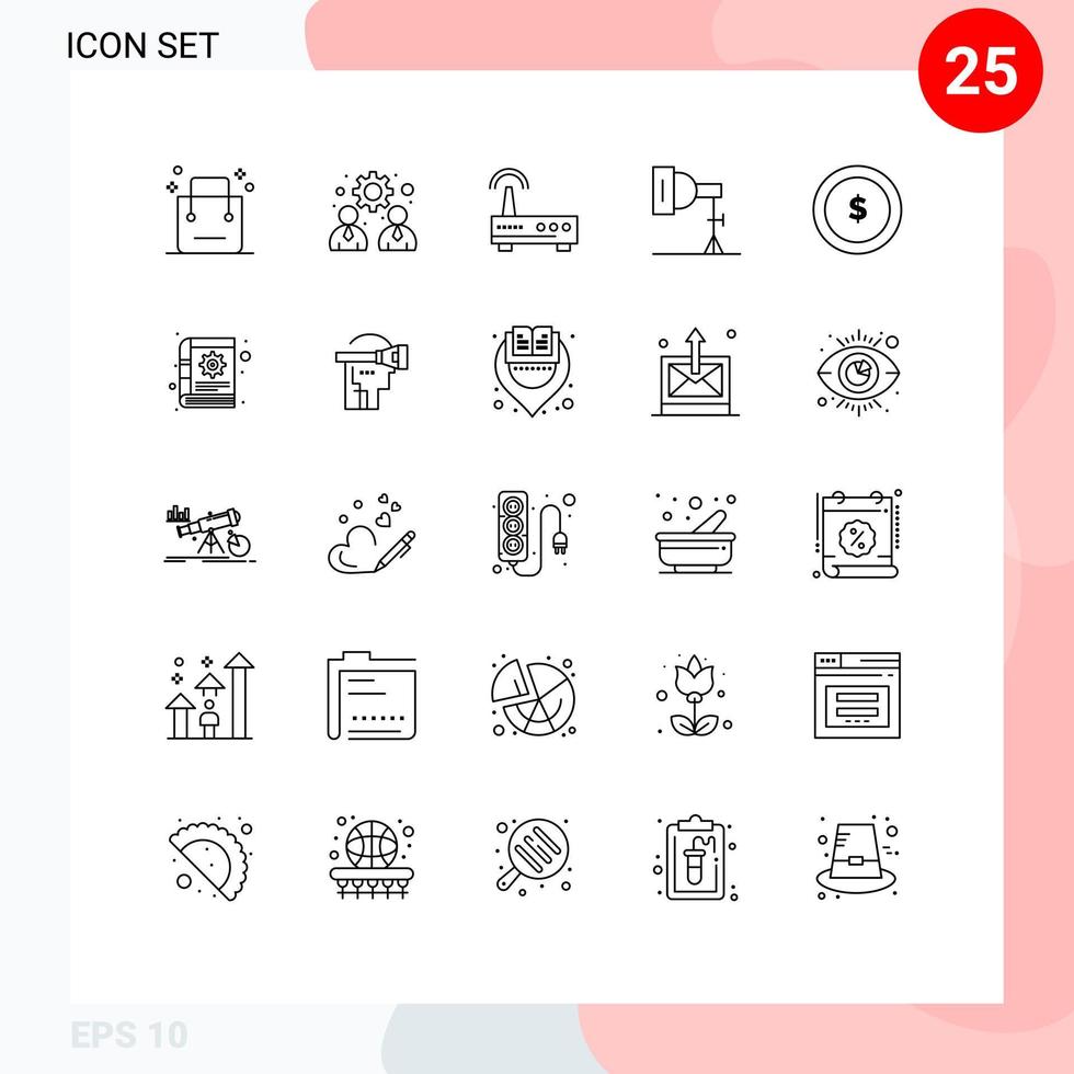 User Interface Pack of 25 Basic Lines of business photography work photo education Editable Vector Design Elements