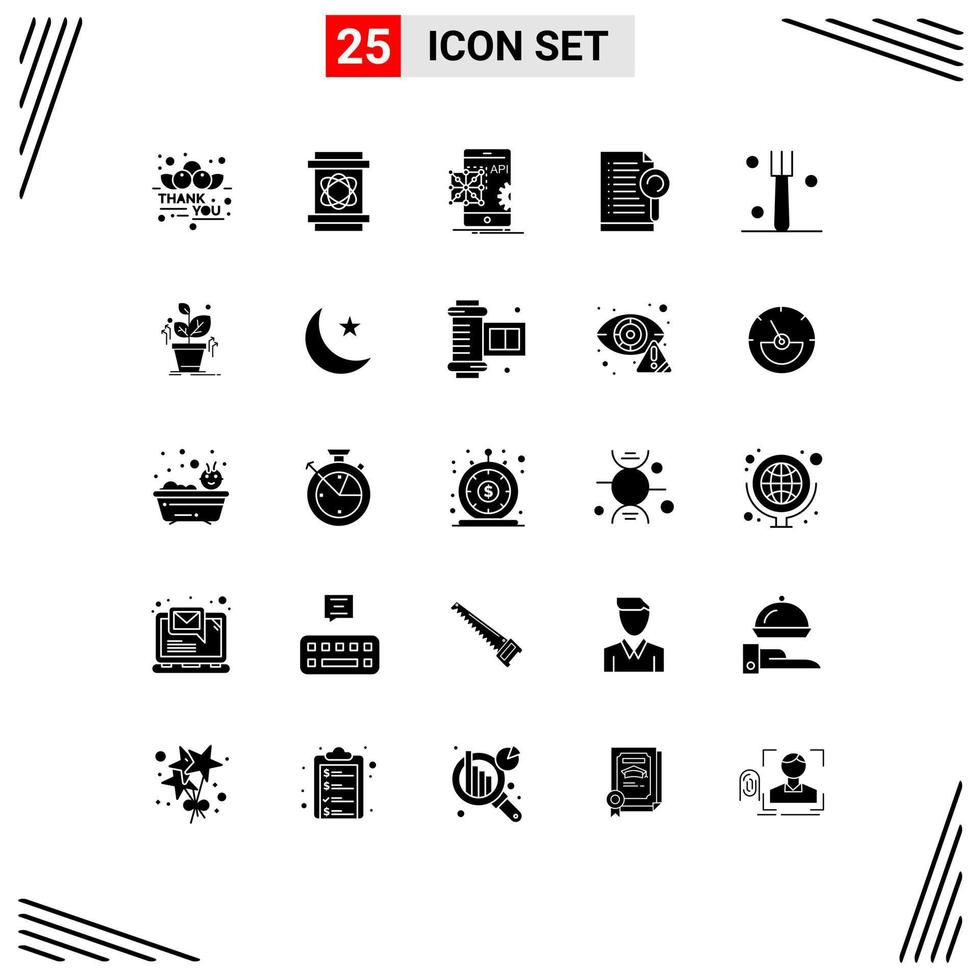 Universal Icon Symbols Group of 25 Modern Solid Glyphs of fork search api file mobile Editable Vector Design Elements