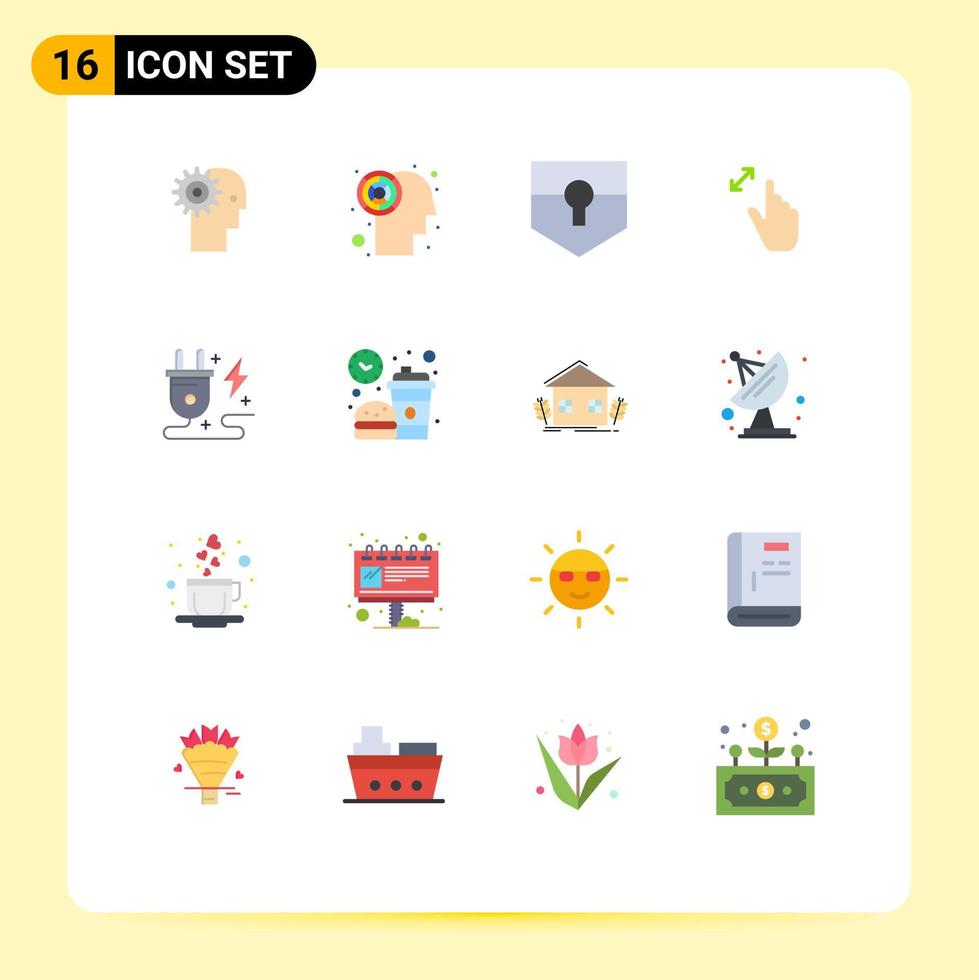 paquete de 16 signos y símbolos modernos de colores planos para medios de impresión web, como gestos de ampliación, laberinto, expansión de seguridad, paquete editable de elementos de diseño de vectores creativos