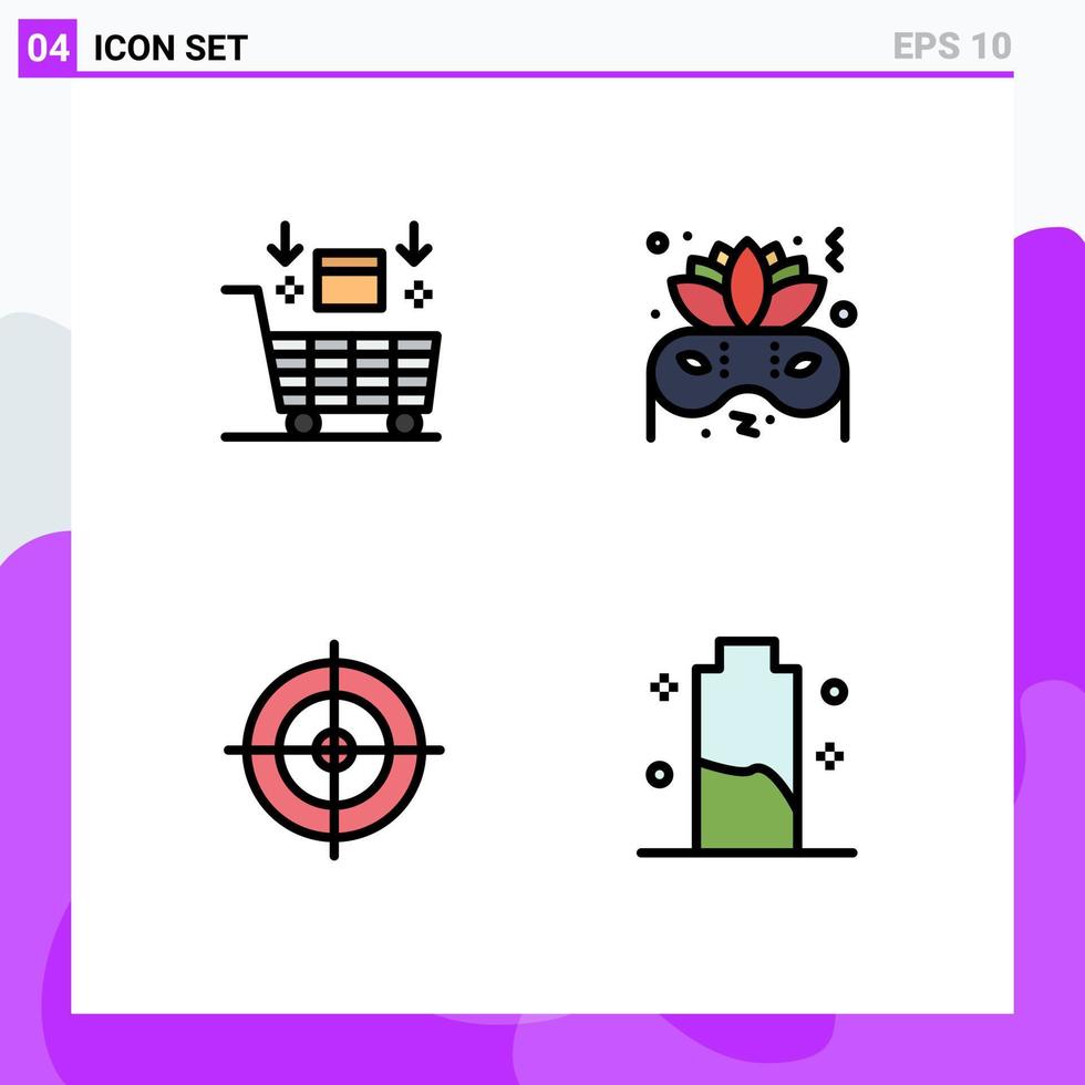conjunto moderno de 4 pictogramas de colores planos de línea rellena de elementos de diseño vectorial editables de batería nocturna de compras de tablero de tiro ai vector