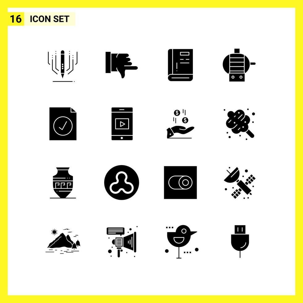 16 Icon Set Simple Solid Symbols Glyph Sign on White Background for Website Design Mobile Applications and Print Media Creative Black Icon vector background