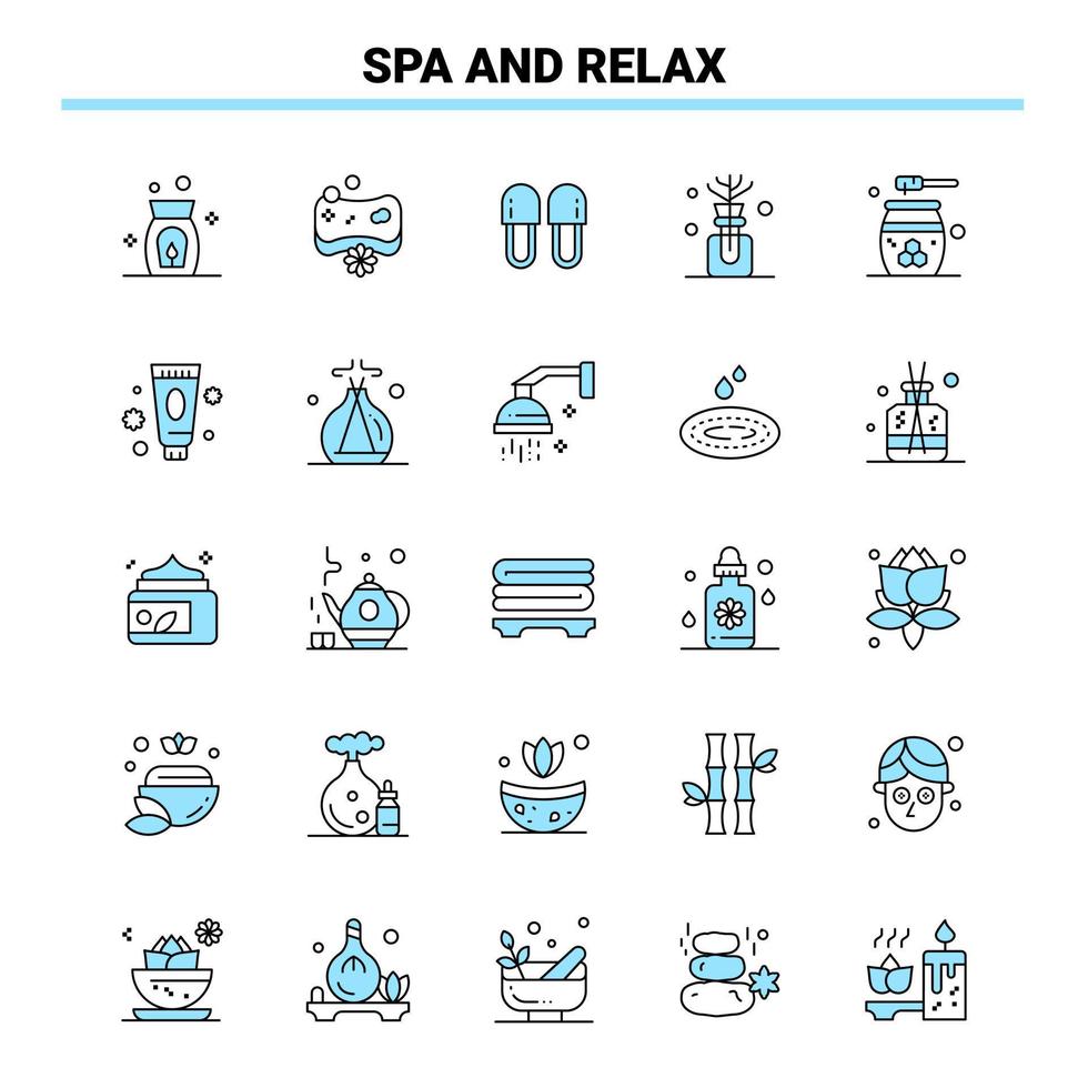 25 Spa And Relax Black and Blue icon Set Creative Icon Design and logo template Creative Black Icon vector background