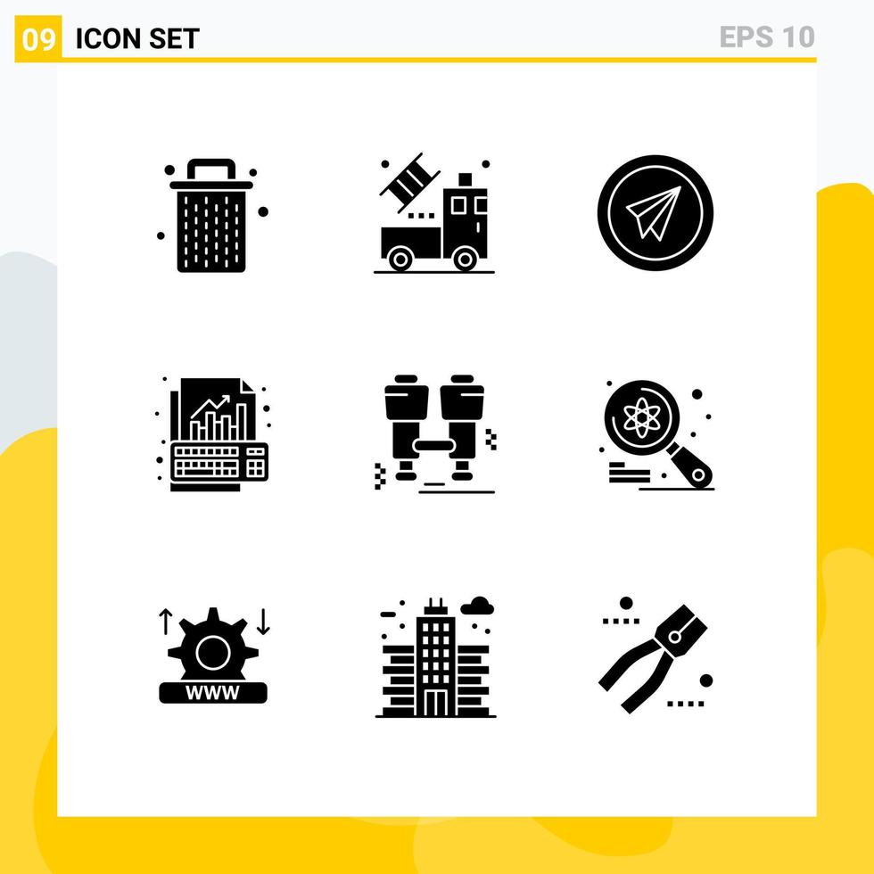 Pictogram Set of 9 Simple Solid Glyphs of keyboard graph airplane data paper plane Editable Vector Design Elements