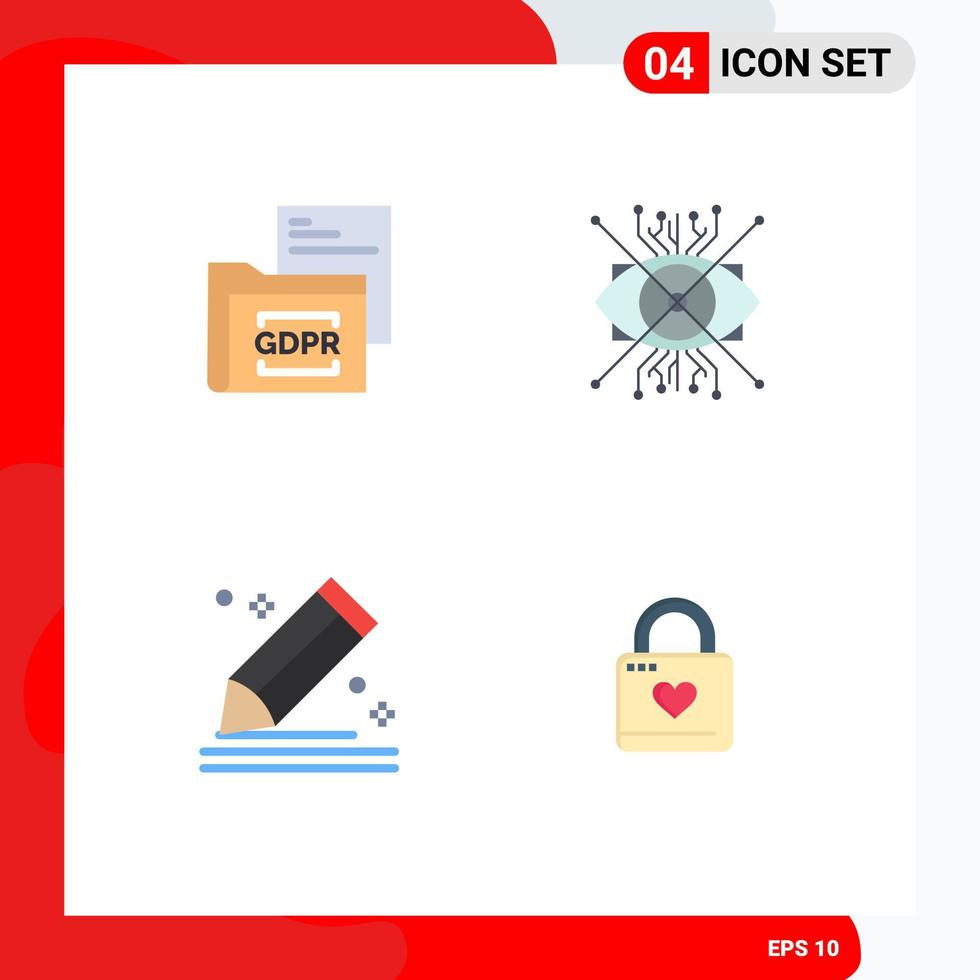 4 Universal Flat Icon Signs Symbols of data lens folder augmentation draw Editable Vector Design Elements