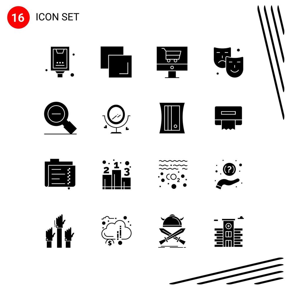Collection of 16 Vector Icons in solid style Pixle Perfect Glyph Symbols for Web and Mobile Solid Icon Signs on White Background 16 Icons Creative Black Icon vector background