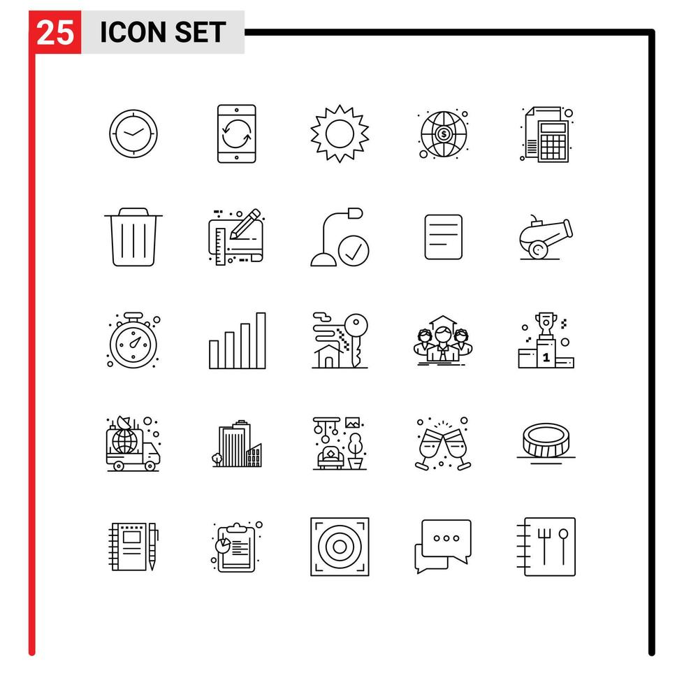 paquete de iconos vectoriales de stock de 25 signos y símbolos de línea para calculadora dinero inversión móvil naturaleza elementos de diseño vectorial editables vector