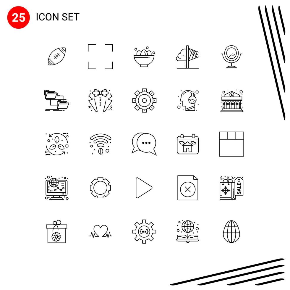 User Interface Pack of 25 Basic Lines of inspiration imagination bowl idea nest Editable Vector Design Elements