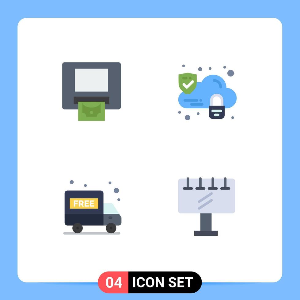 Universal Icon Symbols Group of 4 Modern Flat Icons of atm sign board cloud delivery truck slogan Editable Vector Design Elements