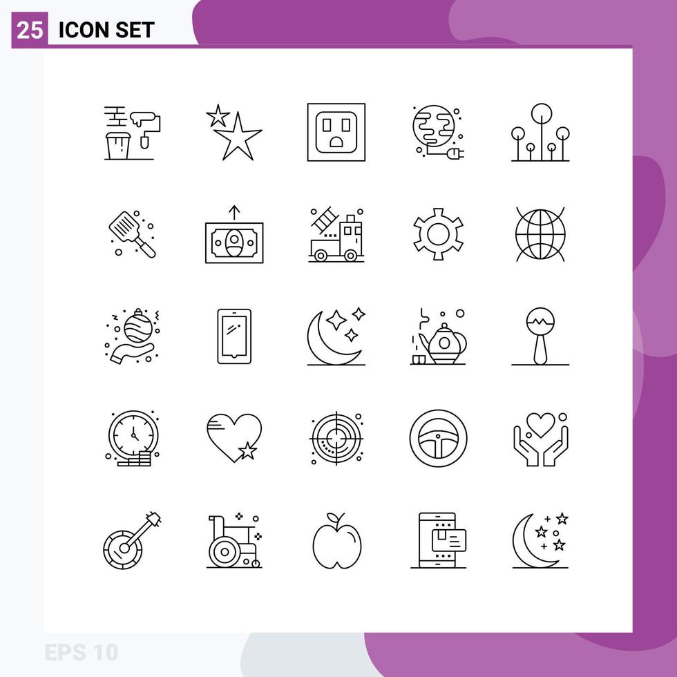 Set of 25 Modern UI Icons Symbols Signs for tree green electric forest power Editable Vector Design Elements