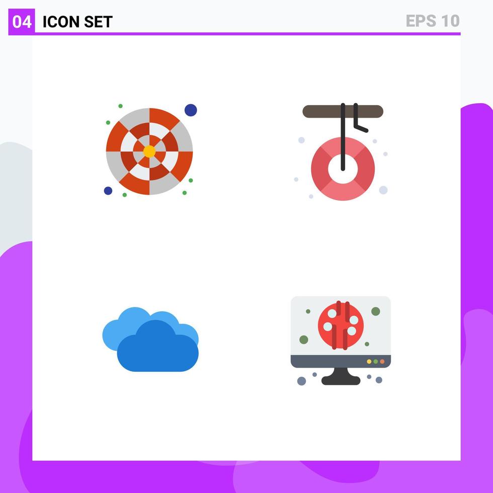 paquete de 4 iconos planos creativos de catálogo rescate rueda de color camping previsión elementos de diseño vectorial editables vector