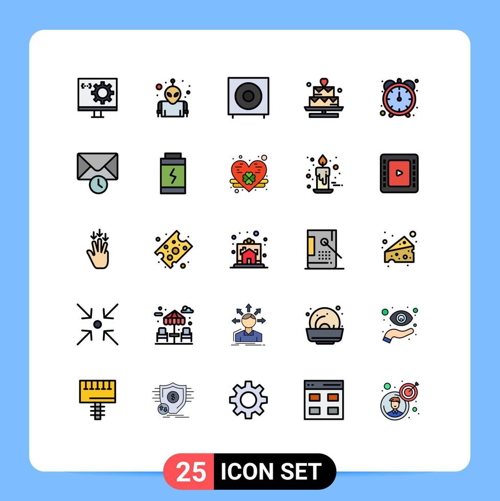 25 User Interface Filled line Flat Color Pack of modern Signs and Symbols of efficiency lover bass heart subwoofer Editable Vector Design Elements