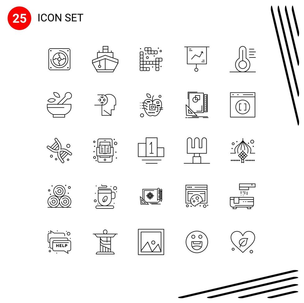 Pack of 25 Modern Lines Signs and Symbols for Web Print Media such as medical marketing vehicles finance business Editable Vector Design Elements