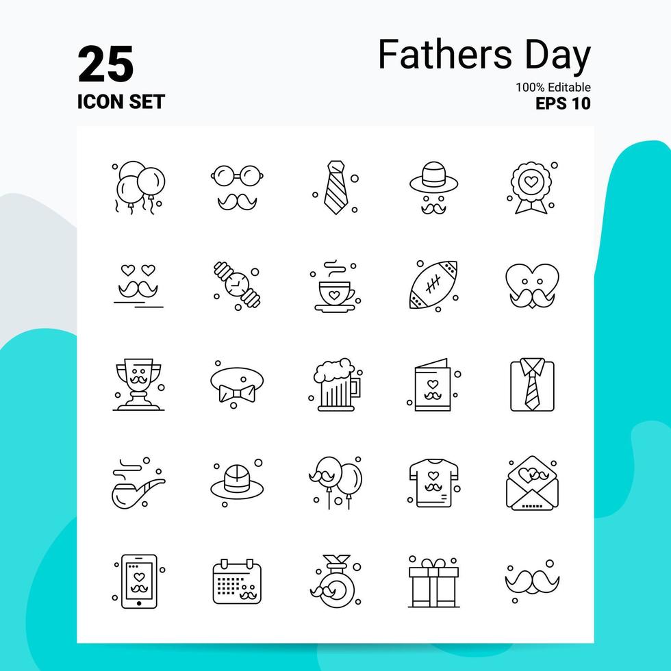 25 Fathers Day Icon Set 100 Editable EPS 10 Files Business Logo Concept Ideas Line icon design vector