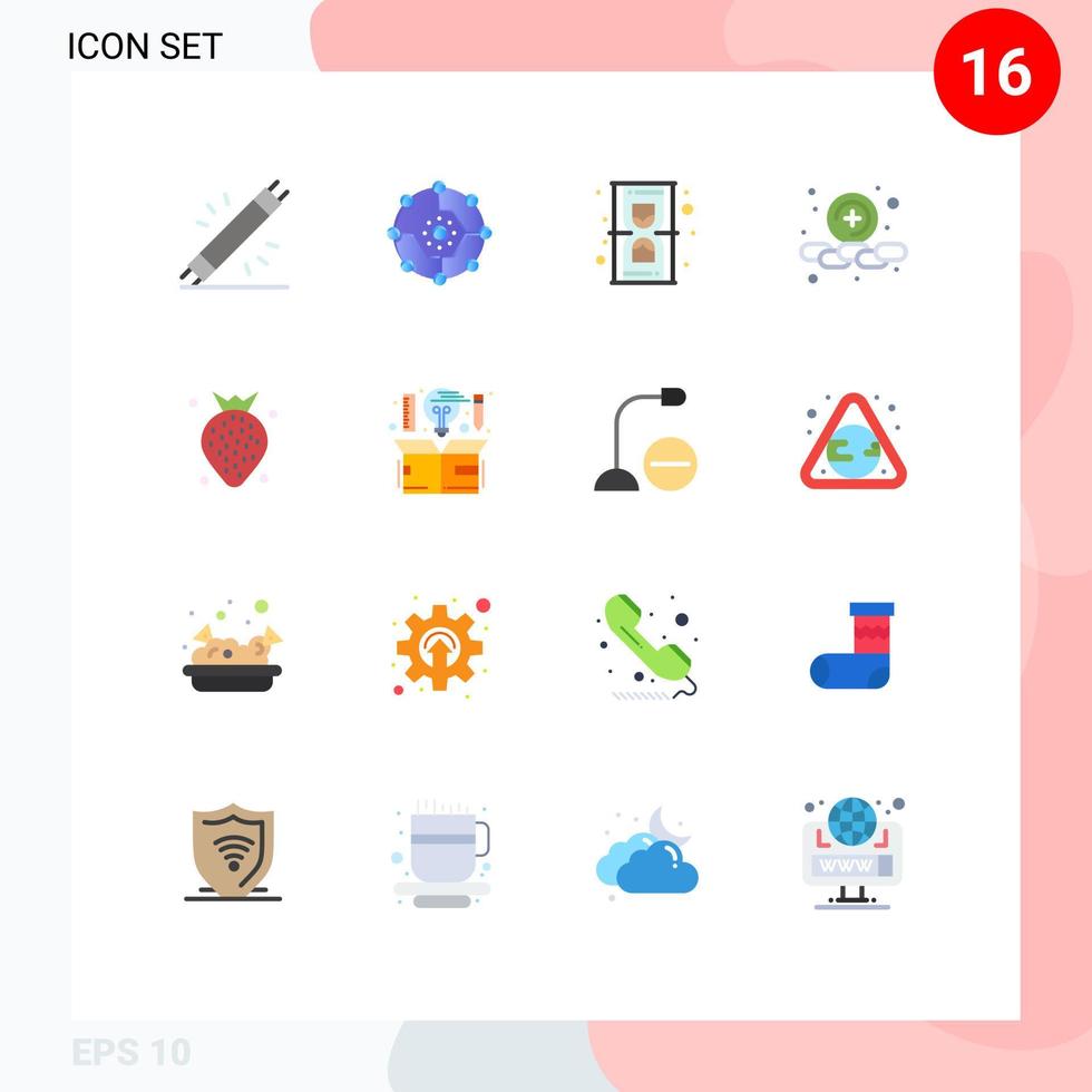 paquete de 16 signos y símbolos de colores planos modernos para medios de impresión web como fresa más red agregar arena paquete editable de elementos de diseño de vectores creativos