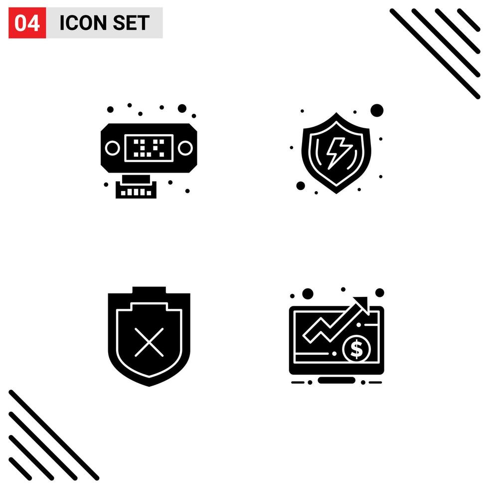 Pictogram Set of 4 Simple Solid Glyphs of connection shield protect shield dollar Editable Vector Design Elements