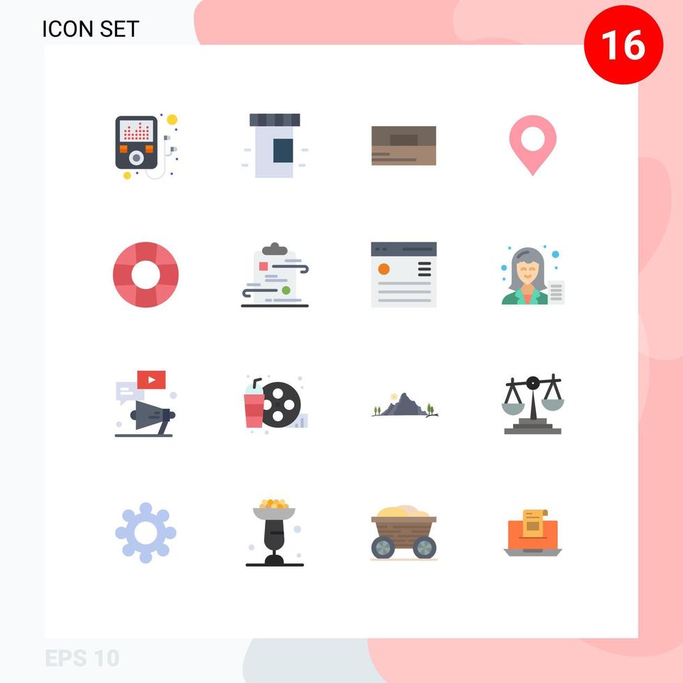 User Interface Pack of 16 Basic Flat Colors of paper document wallet clipboard help Editable Pack of Creative Vector Design Elements