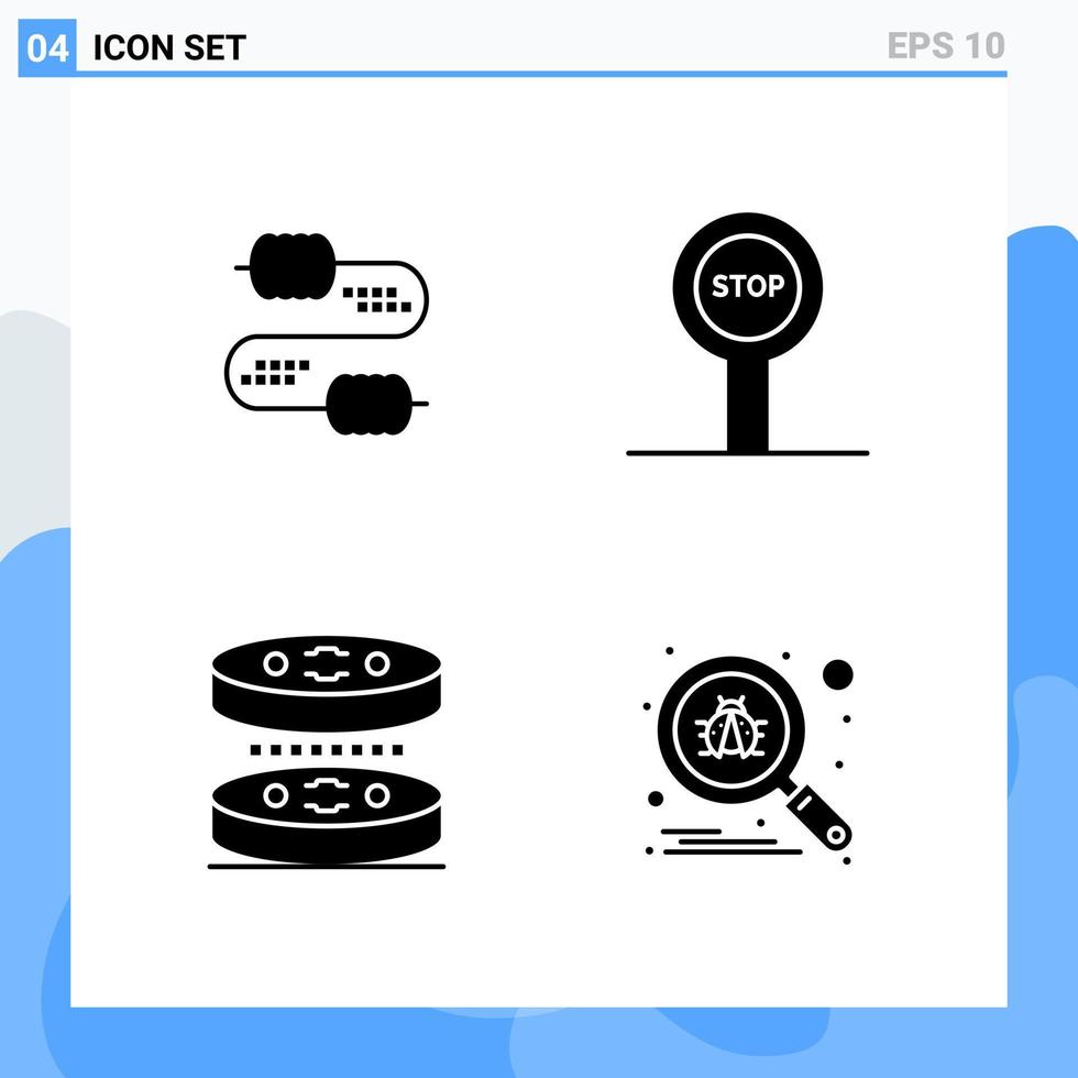 Modern 4 solid style icons Glyph Symbols for general use Creative Solid Icon Sign Isolated on White Background 4 Icons Pack Creative Black Icon vector background