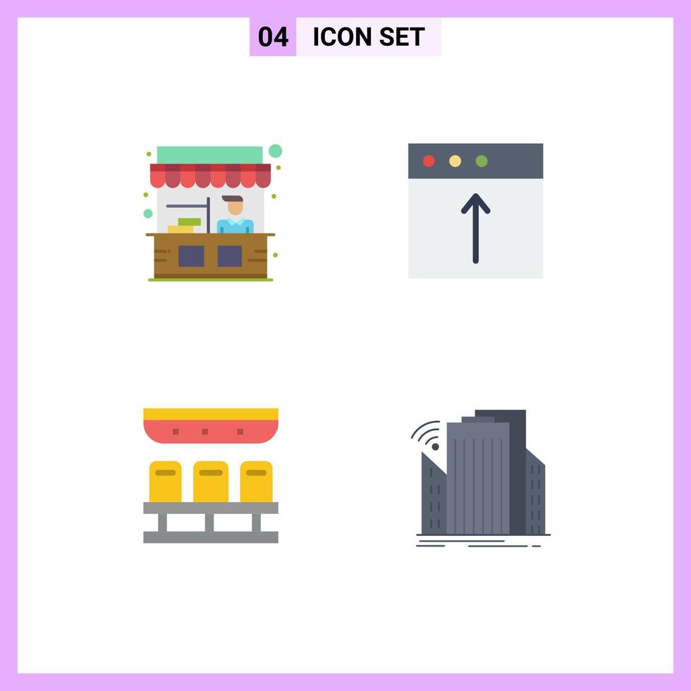 conjunto de 4 iconos planos vectoriales en la cuadrícula para los elementos de diseño vectorial editables de viaje del tren de comida street mac vector