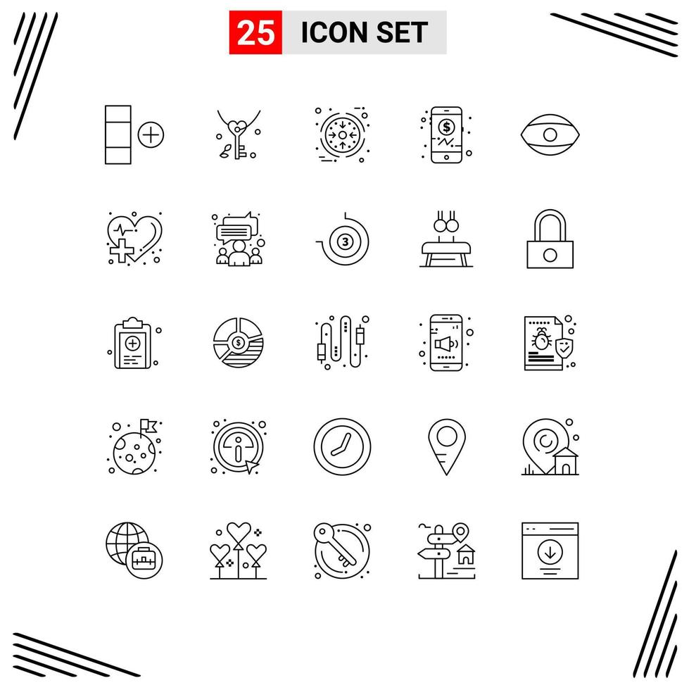 Universal Icon Symbols Group of 25 Modern Lines of vision face management eye investment Editable Vector Design Elements
