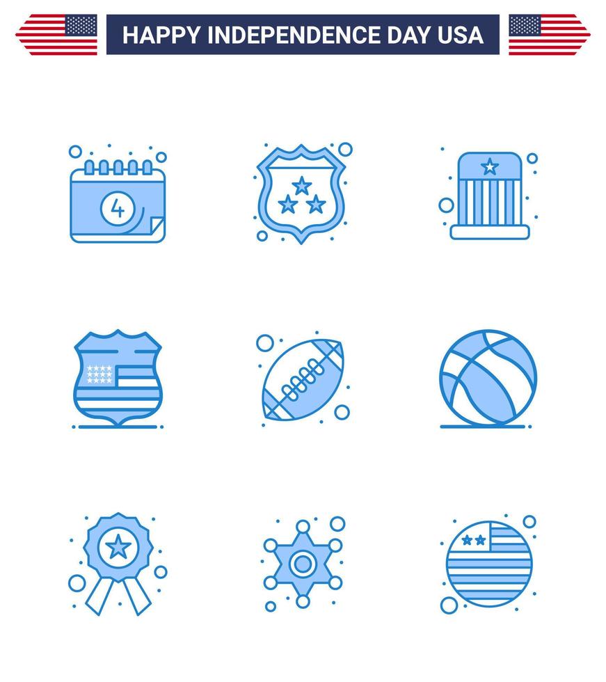 Stock Vector Icon Pack of American Day 9 Line Signs and Symbols for rugby security circus usa shield Editable USA Day Vector Design Elements