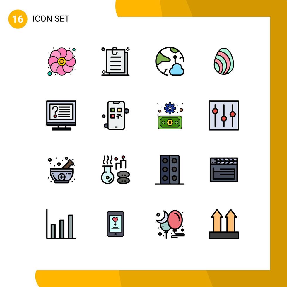 Set of 16 Vector Flat Color Filled Lines on Grid for contact spring connect nature egg Editable Creative Vector Design Elements