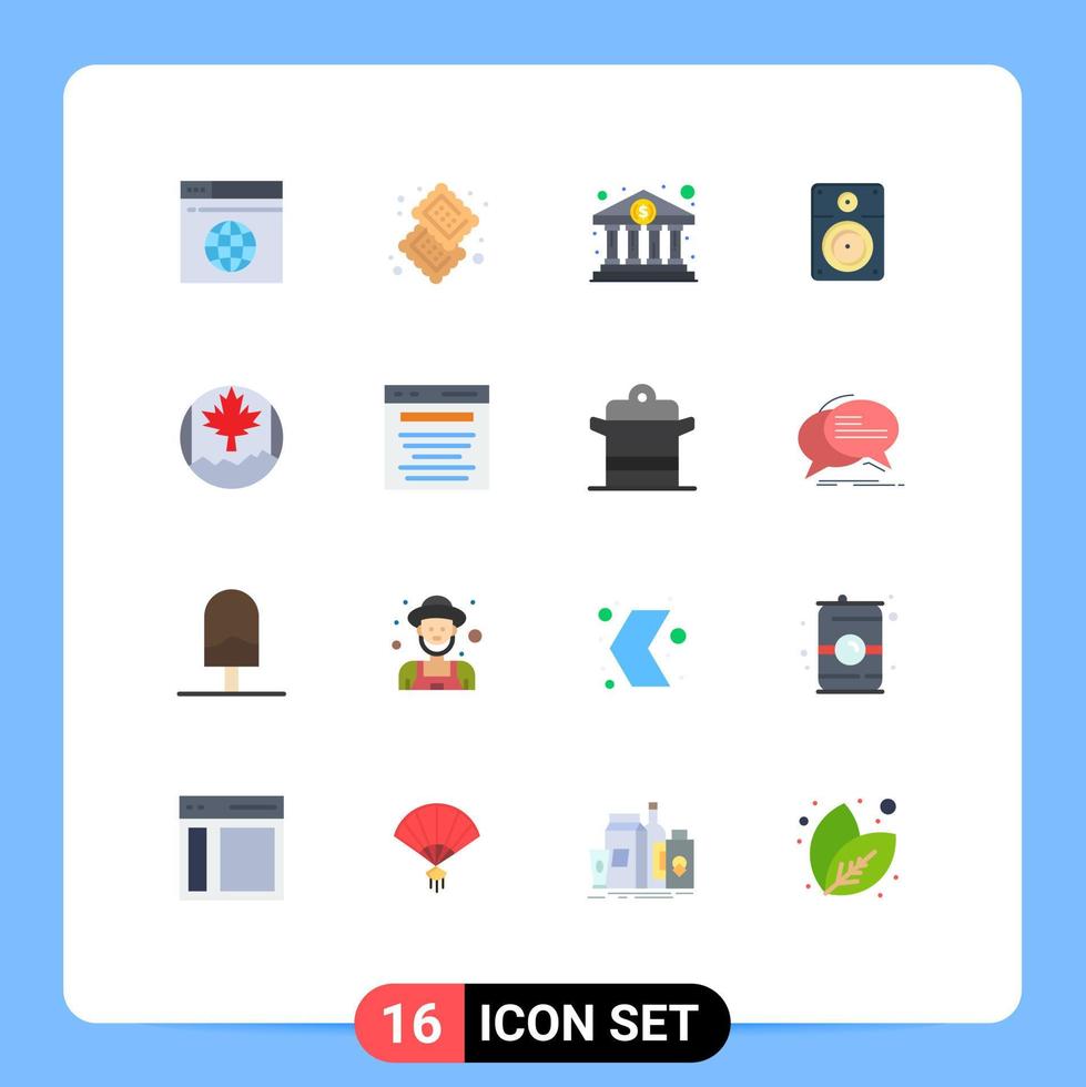 Set of 16 Modern UI Icons Symbols Signs for canada music sweet loud government Editable Pack of Creative Vector Design Elements