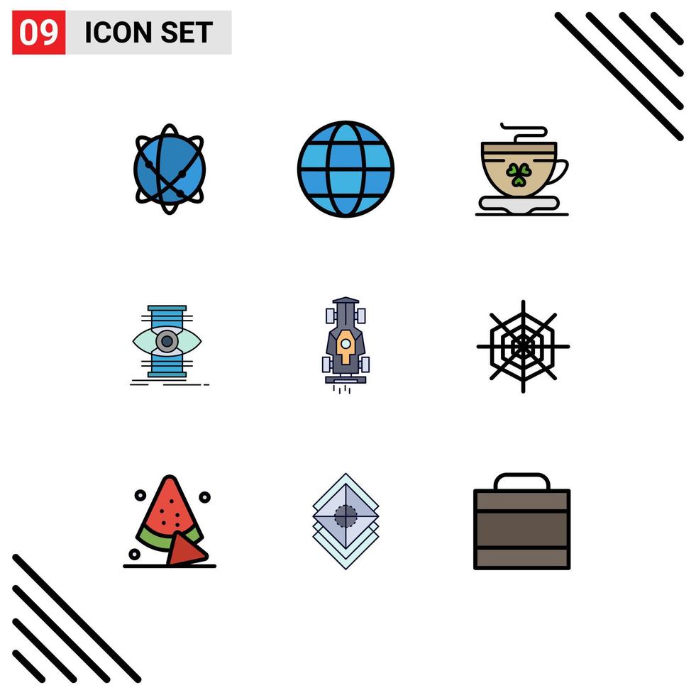 Pack of 9 Modern Filledline Flat Colors Signs and Symbols for Web Print Media such as formula optimize tea focus eye Editable Vector Design Elements