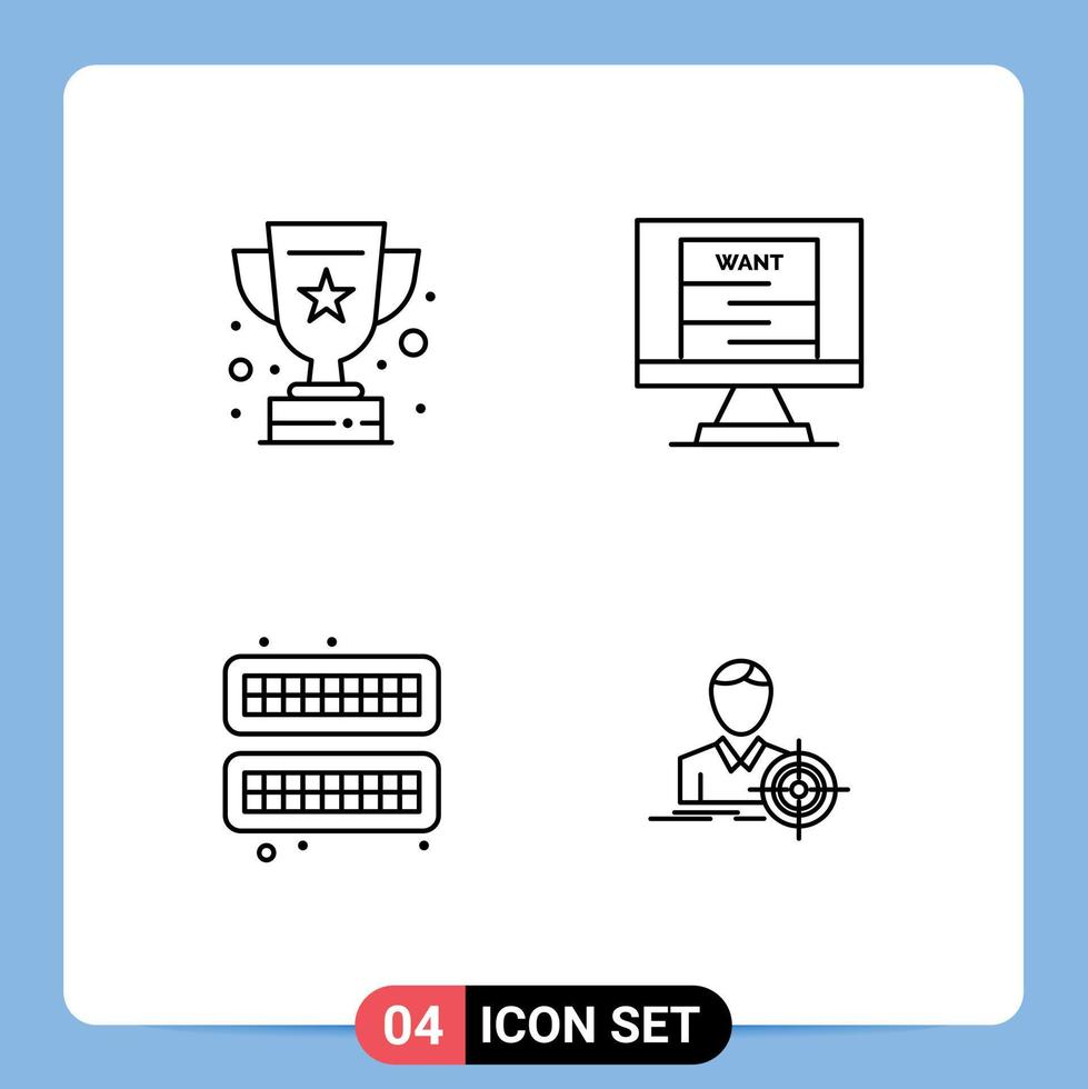 Mobile Interface Line Set of 4 Pictograms of award cube success technology tray Editable Vector Design Elements