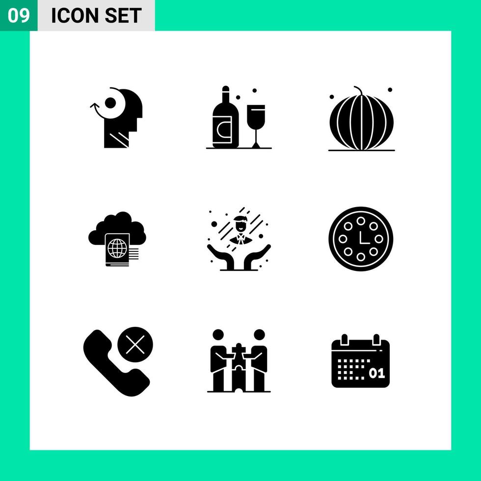 Modern Set of 9 Solid Glyphs Pictograph of customer care upload halloween folder cloud Editable Vector Design Elements