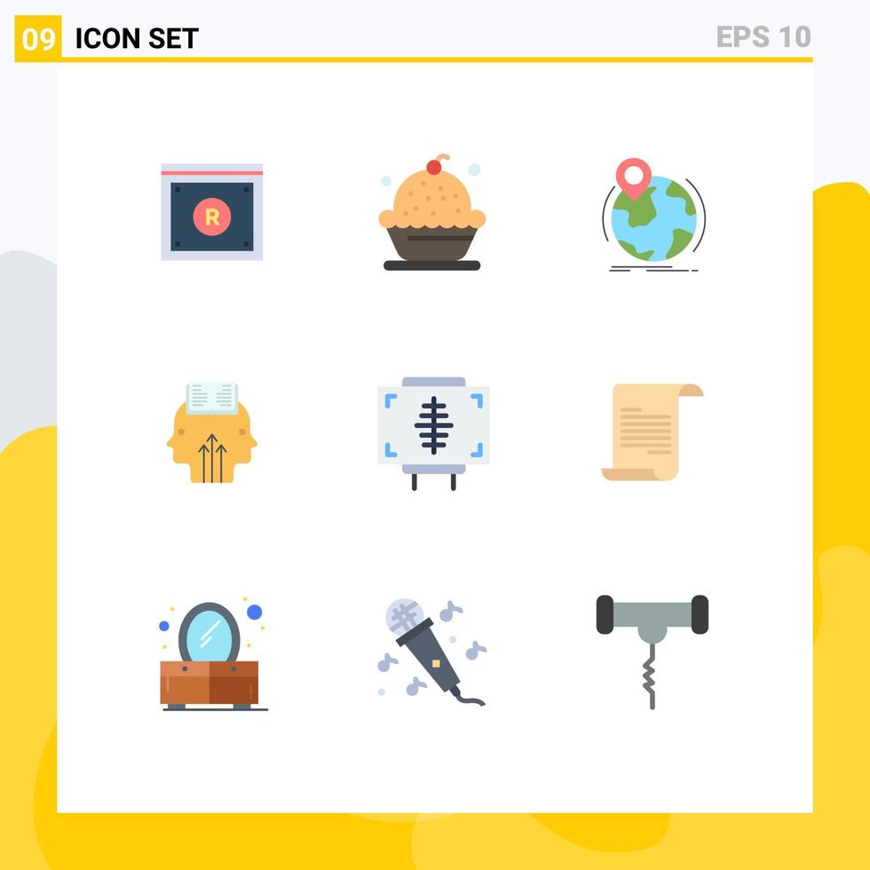 Editable Vector Line Pack of 9 Simple Flat Colors of programming mind dessert marker worldwide Editable Vector Design Elements