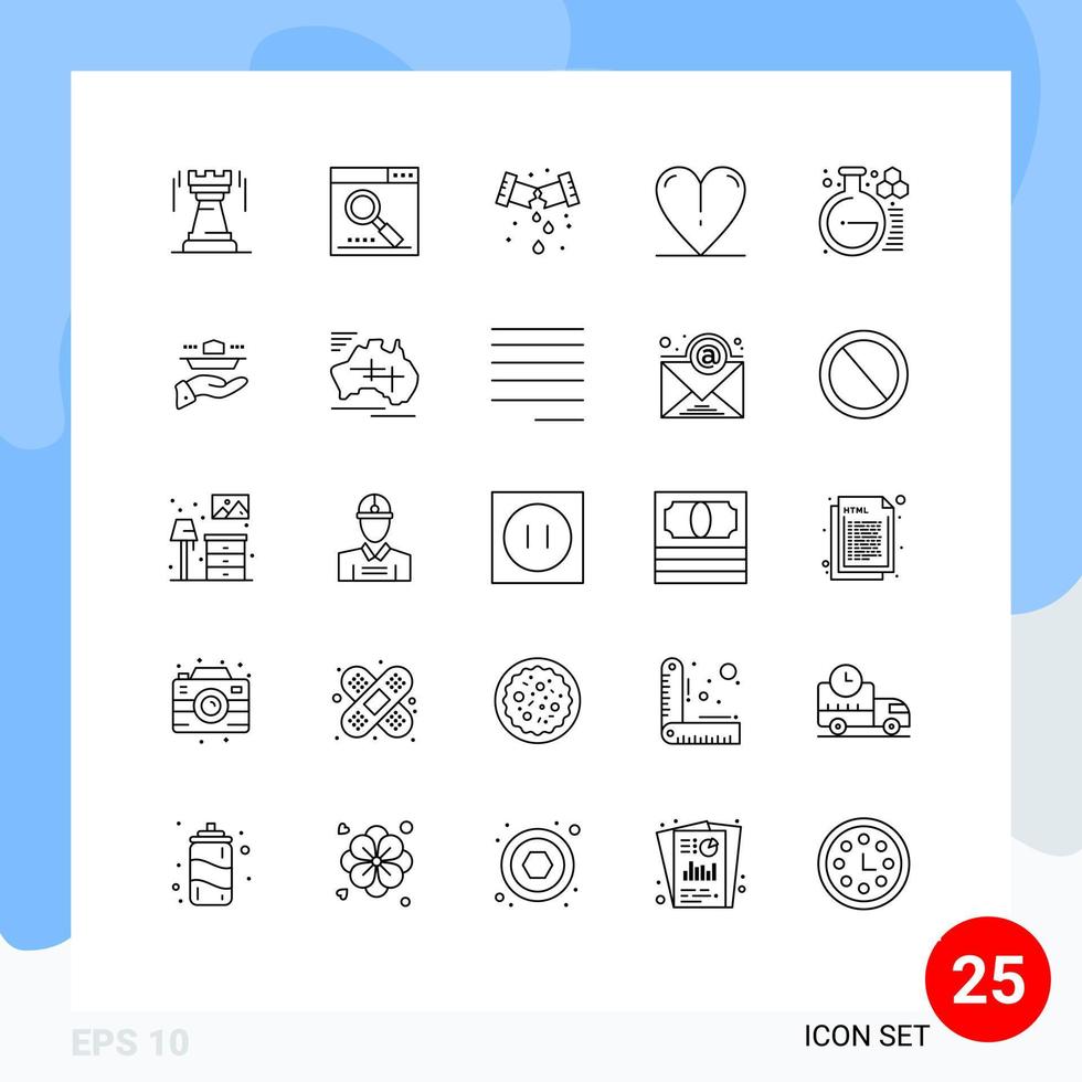 User Interface Pack of 25 Basic Lines of chemistry love page heart plumber Editable Vector Design Elements