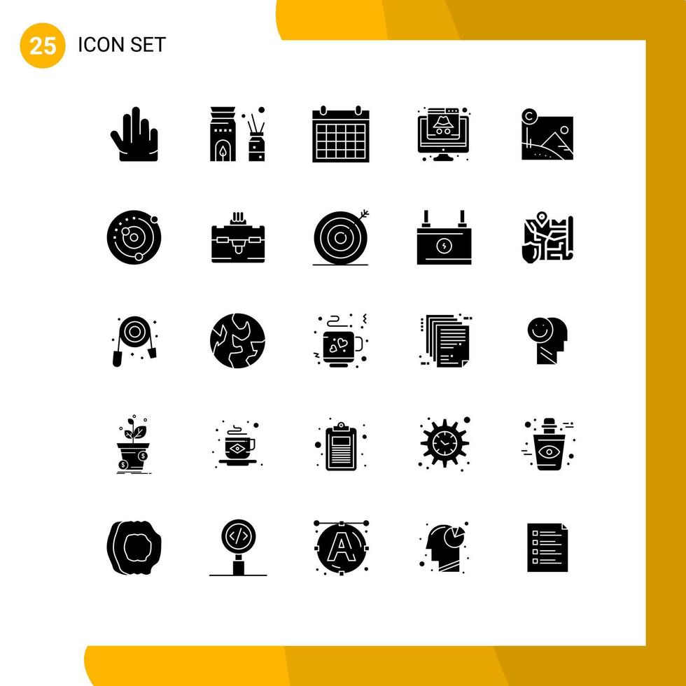 Set of 25 Commercial Solid Glyphs pack for artwork data calendar cyber computer Editable Vector Design Elements