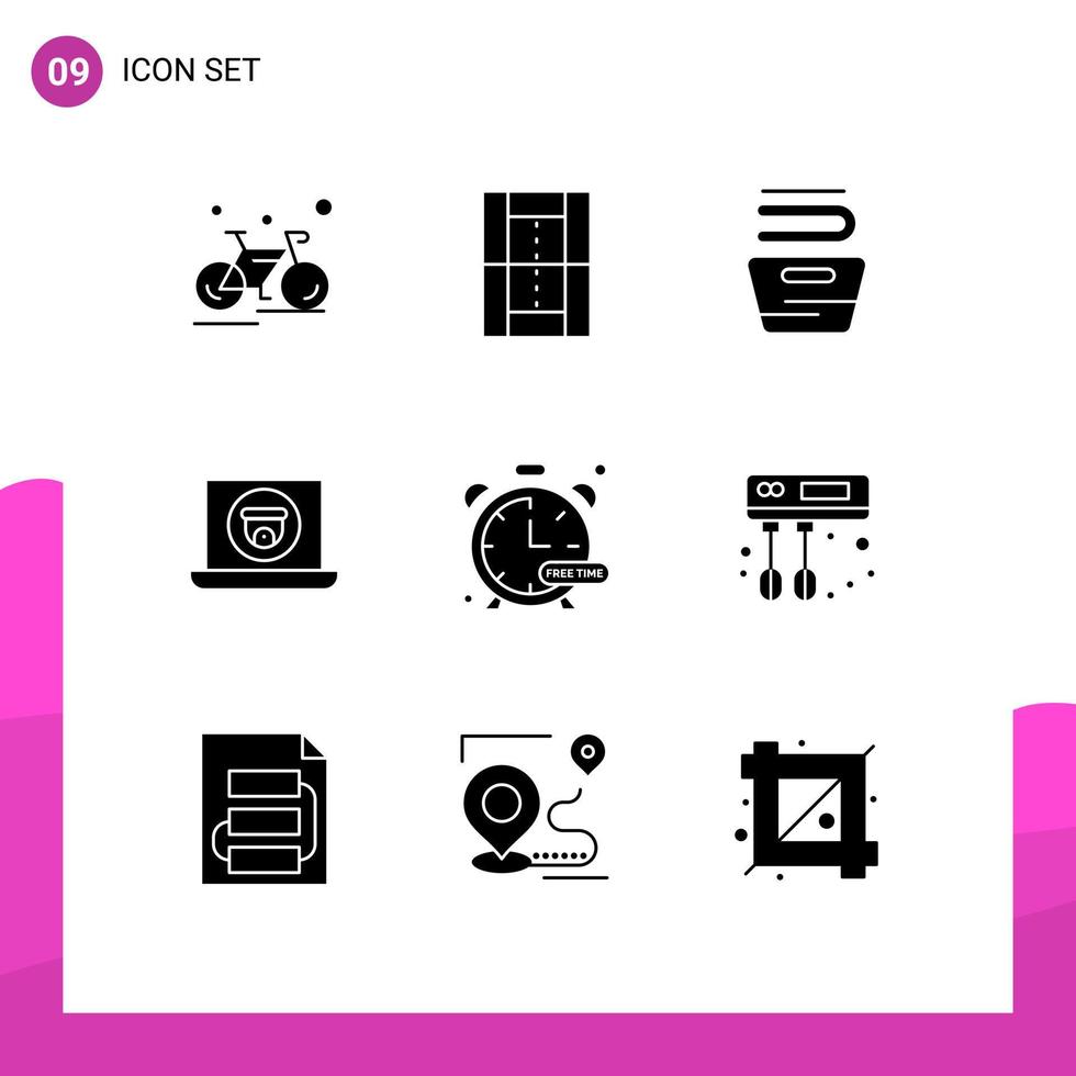 User Interface Pack of 9 Basic Solid Glyphs of camera laptop pitch multimedia housekeeping Editable Vector Design Elements