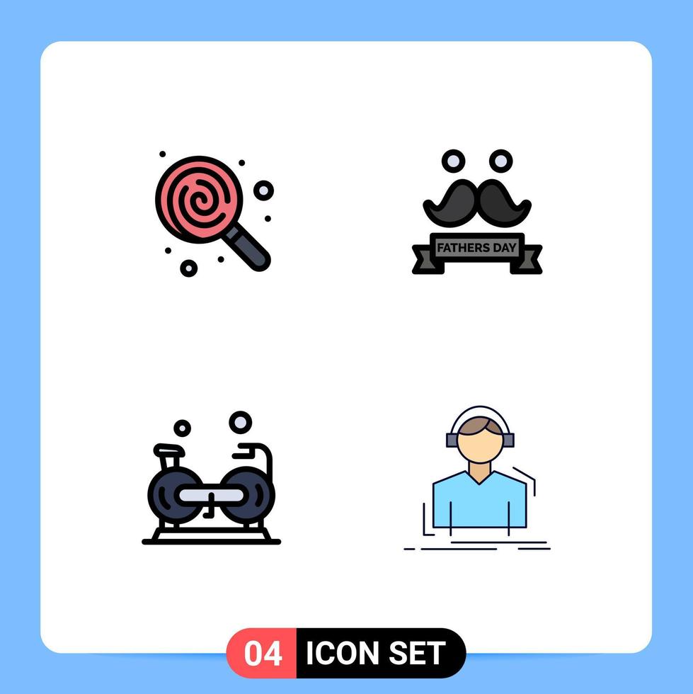 Set of 4 Vector Filledline Flat Colors on Grid for dessert exercise sweets fathers gym Editable Vector Design Elements