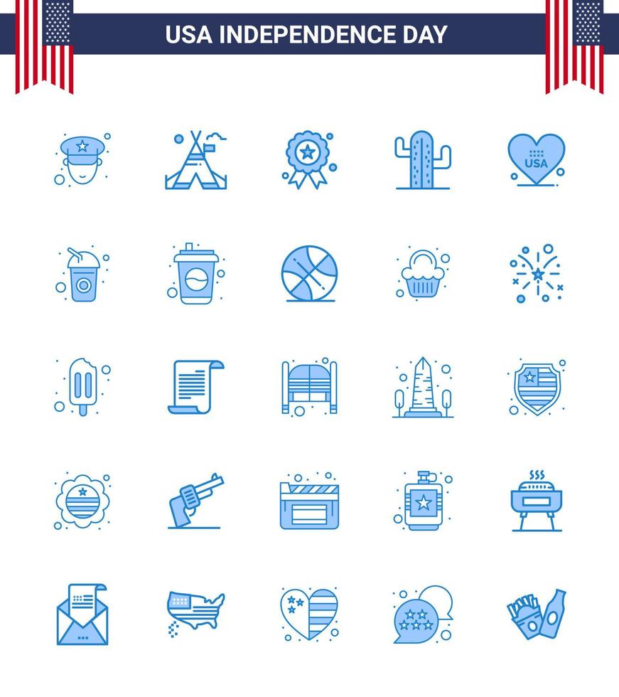 Big Pack of 25 USA Happy Independence Day USA Vector Blues and Editable Symbols of american heart independece american usa Editable USA Day Vector Design Elements
