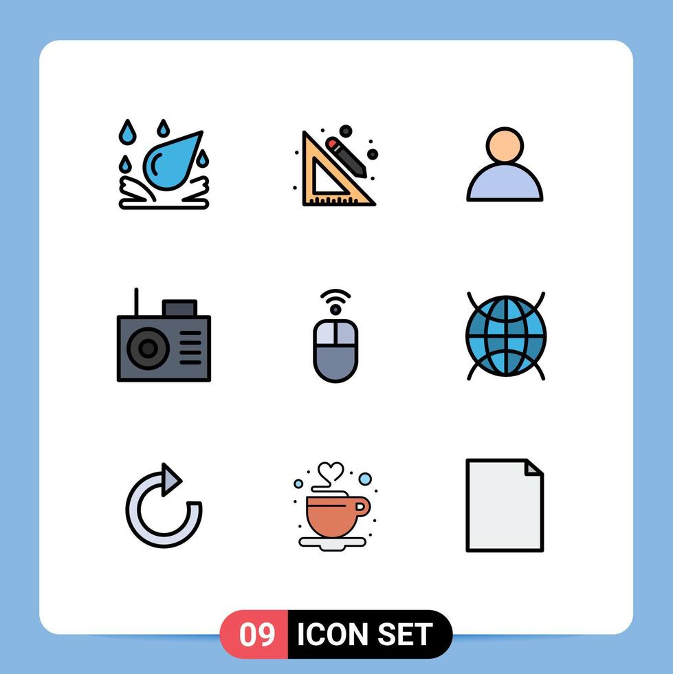 Modern Set of 9 Filledline Flat Colors and symbols such as internet of things wireless avatar mouse apple Editable Vector Design Elements