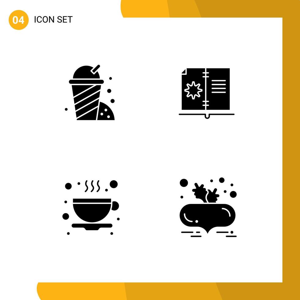 Group of Modern Solid Glyphs Set for fast food coffee book instruction beetroot Editable Vector Design Elements