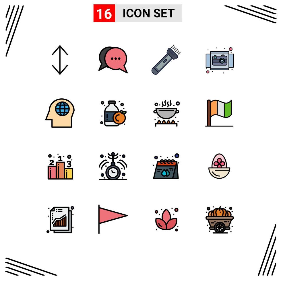 16 Universal Flat Color Filled Lines Set for Web and Mobile Applications face product light ecommerce camera Editable Creative Vector Design Elements