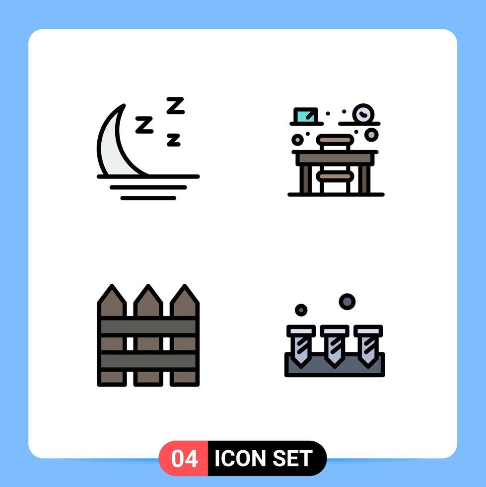 4 Universal Filledline Flat Colors Set for Web and Mobile Applications foggy garden fence night school protection Editable Vector Design Elements
