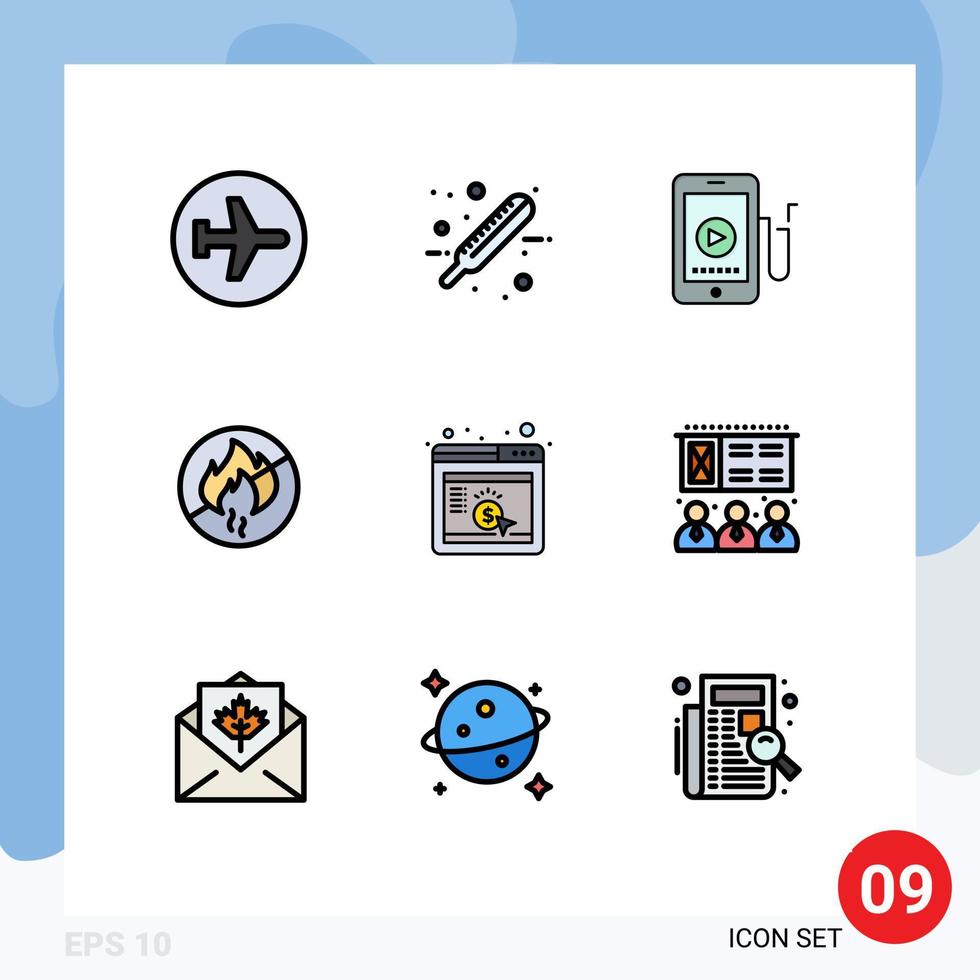 9 Thematic Vector Filledline Flat Colors and Editable Symbols of cpc fire test no education Editable Vector Design Elements