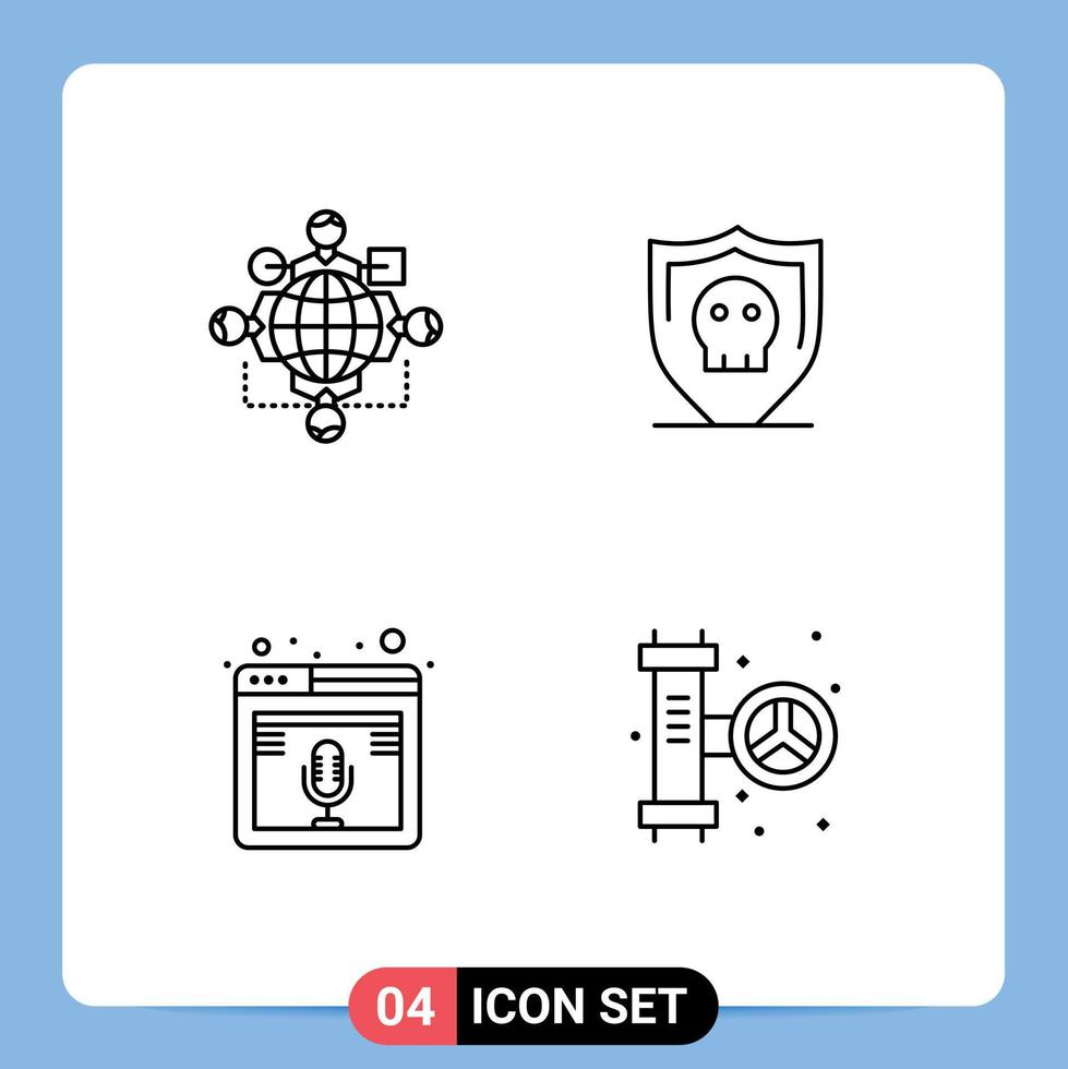 4 Universal Line Signs Symbols of function internet operation security page Editable Vector Design Elements