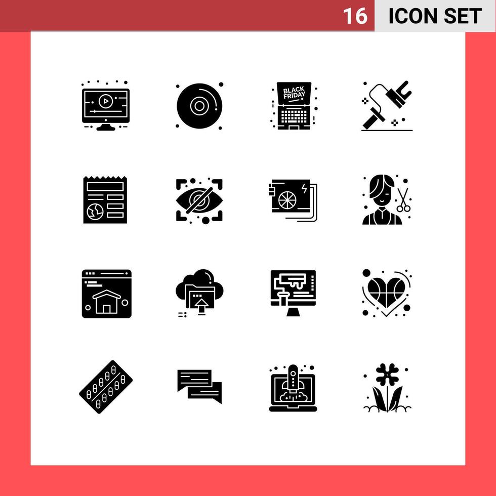 16 iconos creativos, signos y símbolos modernos del globo, herramienta básica para computadora portátil, pintura, elementos de diseño vectorial editables vector