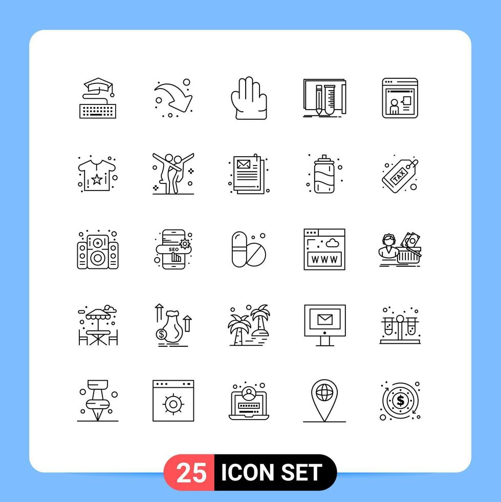 25 User Interface Line Pack of modern Signs and Symbols of working online hand consulting lab Editable Vector Design Elements