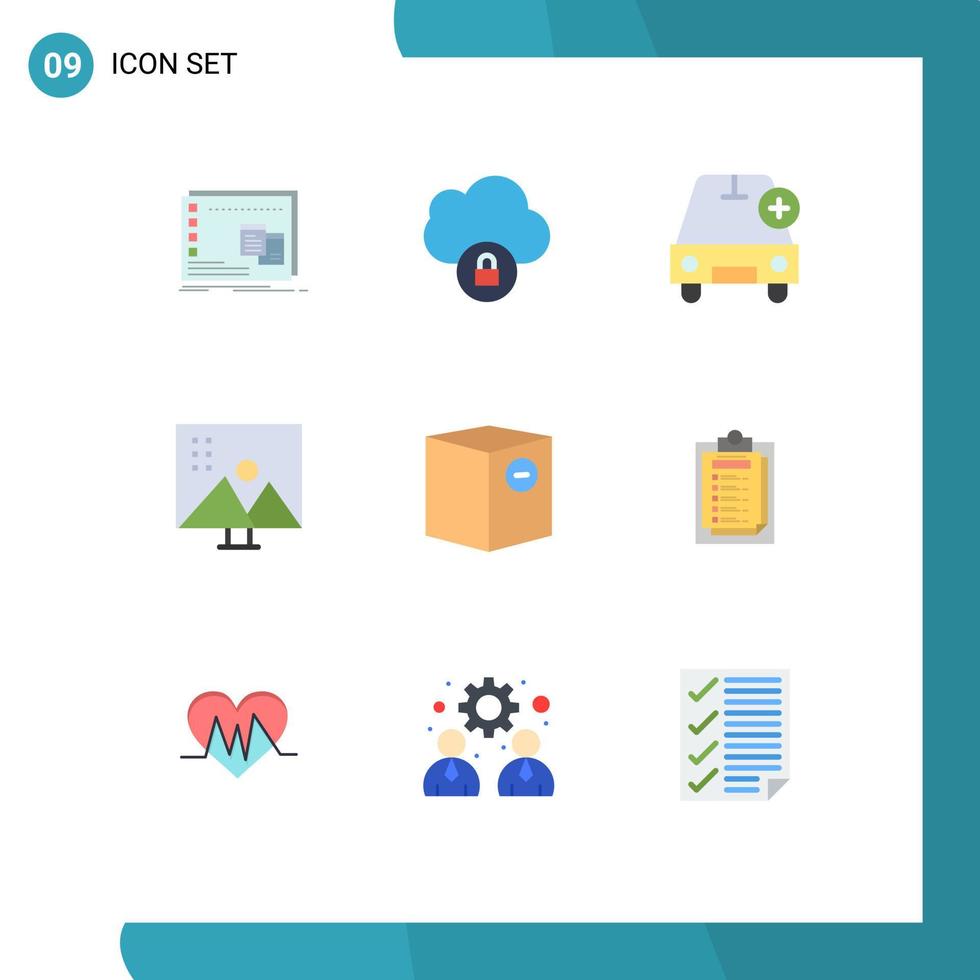 Pack of 9 Modern Flat Colors Signs and Symbols for Web Print Media such as photo retouching modify photographs add image editing vehicles Editable Vector Design Elements