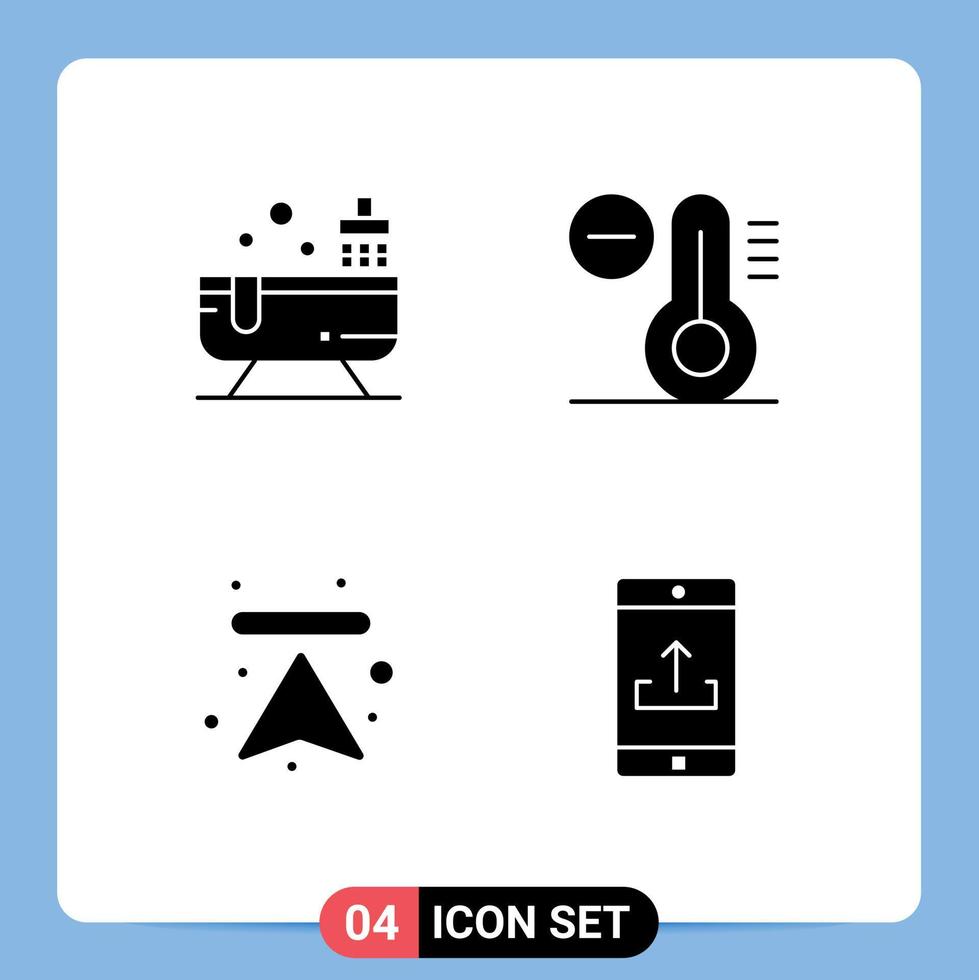 Group of Modern Solid Glyphs Set for bathroom up water temperature application Editable Vector Design Elements