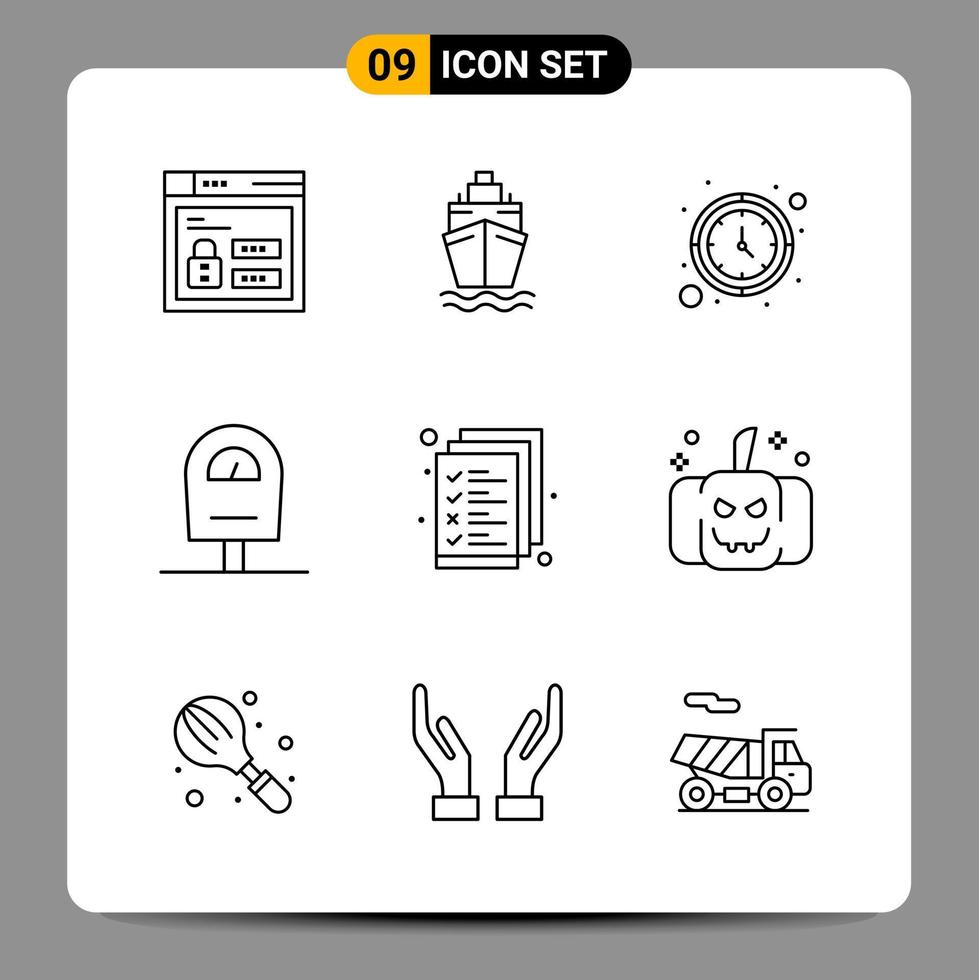 9 Black Icon Pack Outline Symbols Signs for Responsive designs on white background 9 Icons Set Creative Black Icon vector background