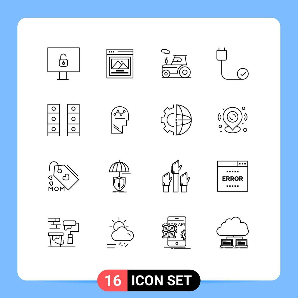 Modern Set of 16 Outlines Pictograph of interior draw transport hardware cord Editable Vector Design Elements